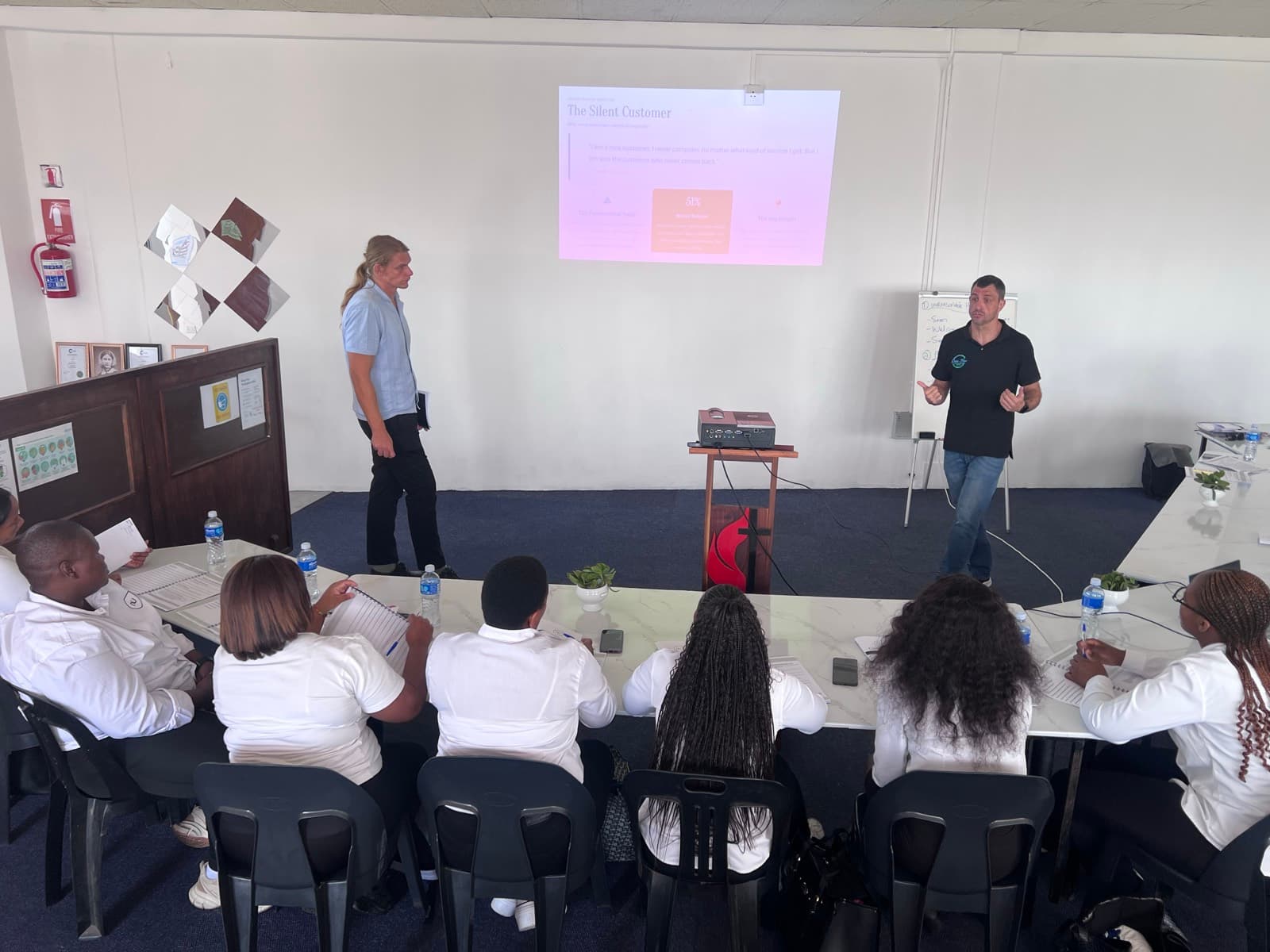 HirePro trainers coaching a hospitality team through a service module on site